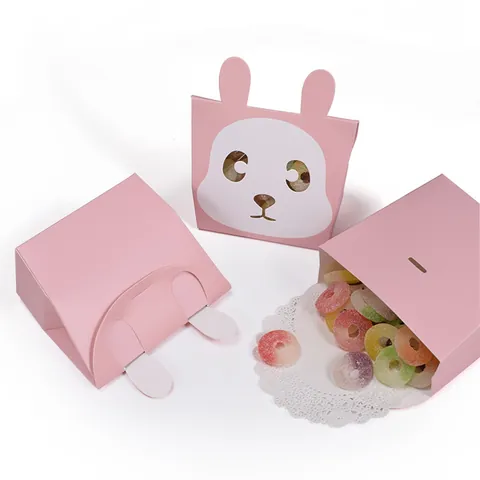 Cartoon Animal Rabbit Panda Candy Gift Box Foldable White Cardboard Biscuit Packaging Box For Birthday Party Wedding Favor