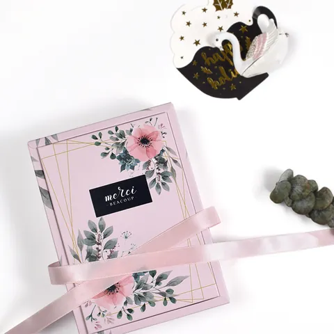 Floral Eucalyptus Folding Cardboard Gift Box For Wedding Party Souvenirs Merci Lettering Rectangular Packaging Box