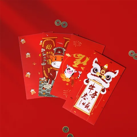 Enveloppes Rouges Nouvel An Chinois Motifs Chat Chance Vache Zodiaque Traditionnels Paquets Rouges Enveloppes Cadeaux Festives En Papier Pour Fête Printemps Mariage Anniversaire