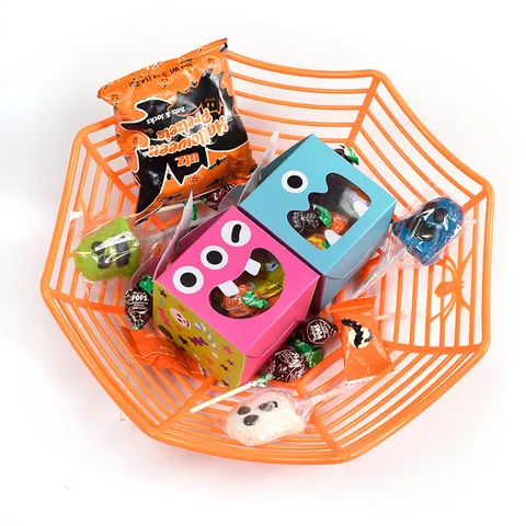 Halloween Monster Candy Box Paperboard Trick Or Treat Gift Box With Bat Wings Transparent Window For Party Favors Kids