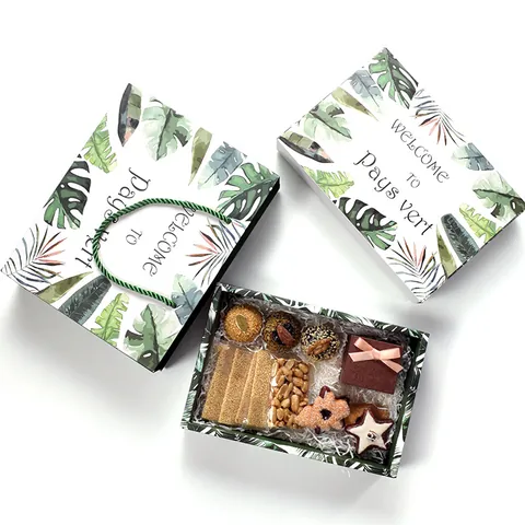 Tropische Grüne Blätter Backen Lebensmittelverpackung Papier Geschenktüte Und Box Für Mondkuchen Nougat Keks Party Zubehör