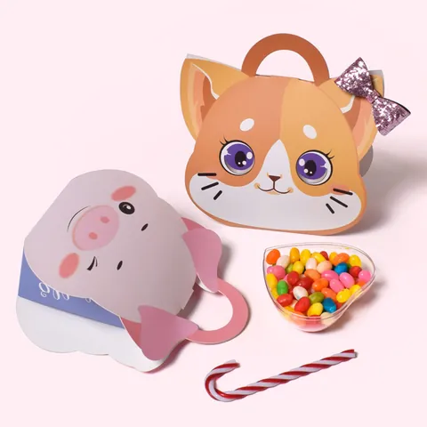 Faltbare Cartoon Tier Geschenkbox Mit Griff Karton Katze Schwein Süßigkeiten Verpackung Box Für Kinder Geburtstag Party Hochzeit