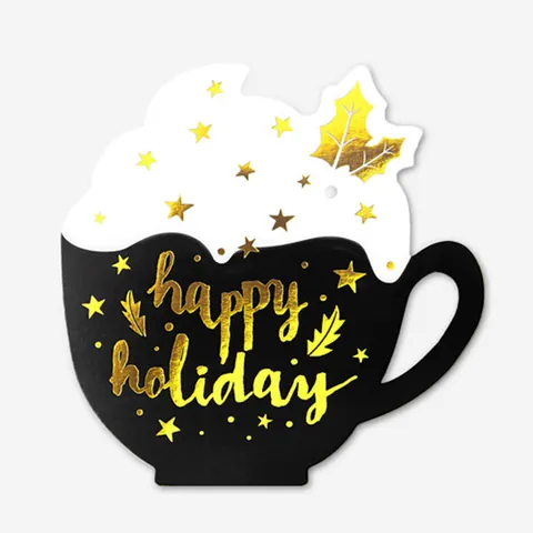 Etichette Regalo Appese in Carta con Foglia d Oro di Natale a Forma di Pupazzo di Neve Albero Tazza di Caffè per Decorazione Festa