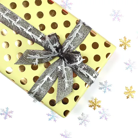 Christmas Hollow Out Ribbon Trim Gold Silver Iridescent Reindeer Snowflake Pattern Polyester Webbing For DIY Gift Wrapping Party Decor