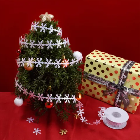 Christmas Hollow Out Ribbon Trim Gold Silver Iridescent Reindeer Snowflake Pattern Polyester Webbing For DIY Gift Wrapping Party Decor