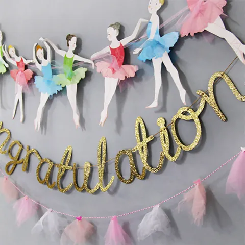 Striscione Congratulazioni Glitter Oro Per Decorazioni Feste Laurea Matrimonio Compleanno Ghirlanda Appendere in Carta Celebrazione