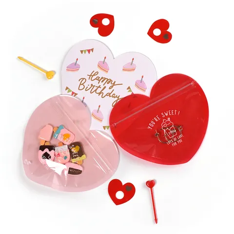 Heart Shaped Self Sealing Packaging Bags Sweet Translucent Plastic Bag For Valentine Day Party Candy Cookie Gift Wrapper