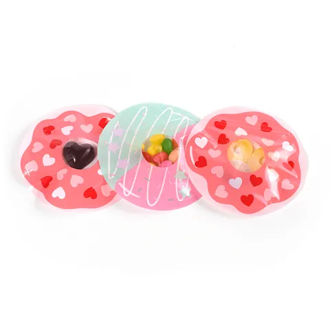 Donut Shaped Self Sealing Bag Cartoon Mini Gift Bag PET Plastic Food Storage Pouch With Transparent Window For Candy Party