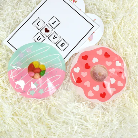Donut Shaped Self Sealing Bag Cartoon Mini Gift Bag PET Plastic Food Storage Pouch With Transparent Window For Candy Party