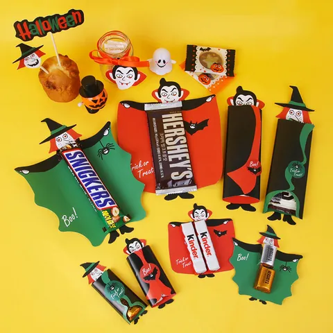 Halloween Cartoon Lutscher Deko Karten Set Vampir Geist Hexe Muster Papier DIY Party Süßigkeiten Verpackung Zubehör