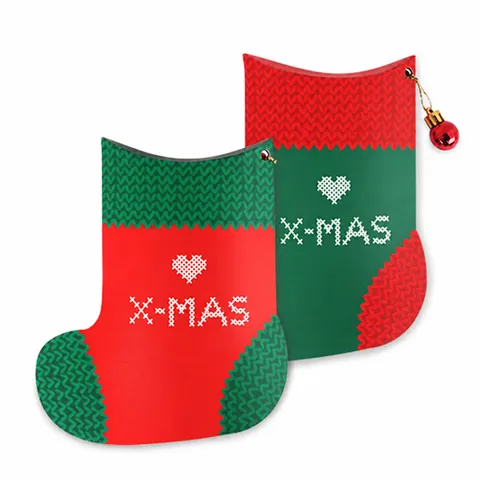 10 Pieces Christmas Sock Shaped Gift Boxes Red Green Folding Paper Candy Box X-MAS Pattern Festive Party Packaging Supplies