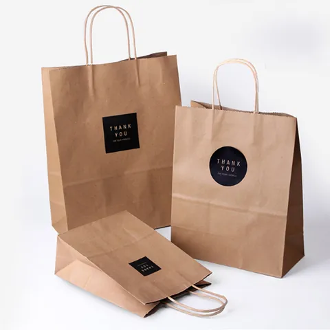 Sacchetti Regalo in Carta Kraft Minimalisti con Manici e Adesivi Thank You Buste Ecologiche Marroni Bianche Nere per Feste e Matrimoni