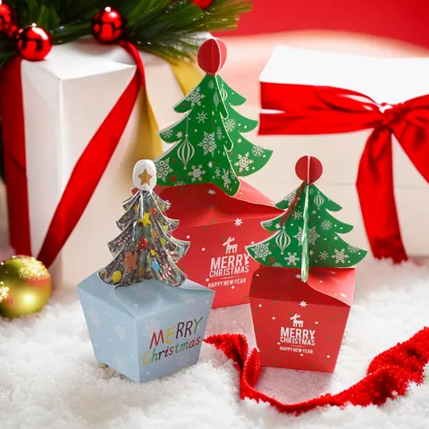 Christmas Gift Boxes 3D Christmas Tree Paper Candy Boxes Reindeer Snowflake Printed Gift Packaging Boxes For Holiday Party