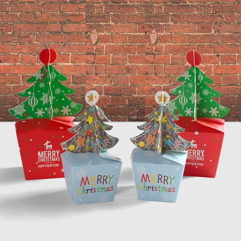 Christmas Gift Boxes 3D Christmas Tree Paper Candy Boxes Reindeer Snowflake Printed Gift Packaging Boxes For Holiday Party