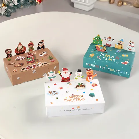 Christmas Gift Boxes 3D Pop Up Cartoon Santa Snowman Reindeer Foldable Paper Candy Boxes For Holiday Party Wrapping