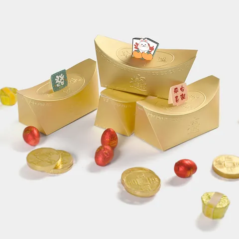 Chinesisches Neujahr Goldbarren Form Süßigkeiten Geschenkbox Kreative Faltbare Karton Verpackung Für Festival Party