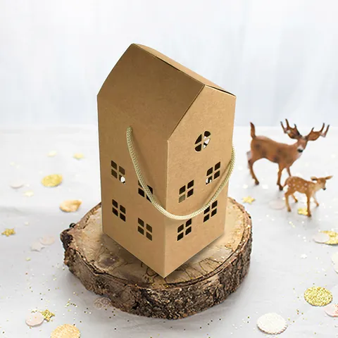Caja De Regalo De Papel Kraft Con Forma De Casa Con Asa Y Ventana Calada Para Dulces Galletas Boda Fiesta Embalaje