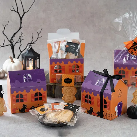 Halloween Geschenkbox Hausform Süßigkeiten Kekse Verpackung Box Mit Cartoon Kürbis Geist Mustern Feiertag Party Zubehör