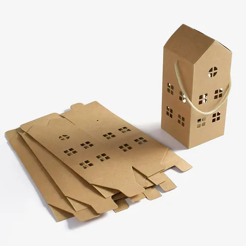 Caja De Regalo De Papel Kraft Con Forma De Casa Con Asa Y Ventana Calada Para Dulces Galletas Boda Fiesta Embalaje