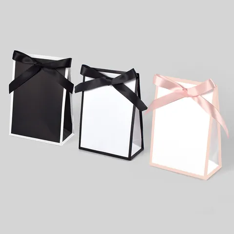 Sacchetti Regalo Minimalisti in Cartoncino Bianco Con Fiocco in Raso Eleganti Sacchetti Portatili per Confezioni Regalo di Matrimonio e Festa