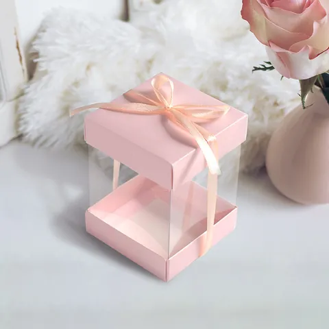 Boîte Cadeau Carrée en Papier Pliable Avec Fenêtre Transparente Et Ruban Pour Mariage Fête Bonbons Bijoux