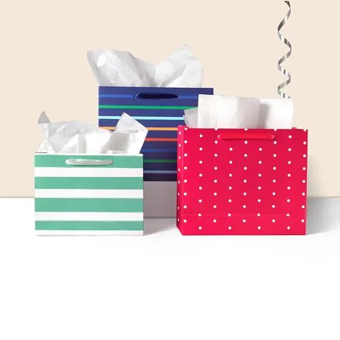 Magenta Punktmuster Geschenktüte Papier Mit Satinband Griff Karton Horizontal Einkaufstasche Verpackung Für Geburtstag Party Hochzeit Schenken