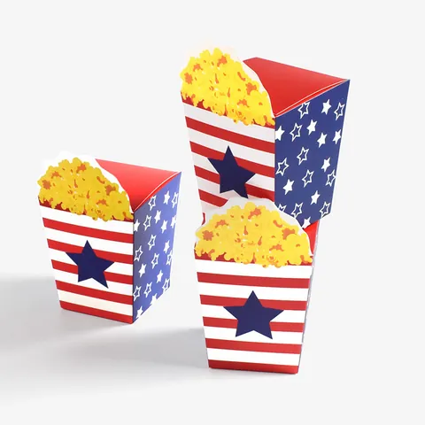 American Flag Style Popcorn Candy Box Patriotic Stars Stripes Red White Blue Party Favor Gift Box For Independence Day