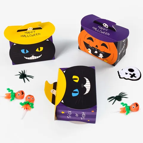 Halloween Süßigkeiten Geschenkbox Kürbis Schwarze Katze Zauberer Hut Design Party Zubehör Verpackung Für Kinder