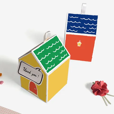 Creative House Shaped Gift Boxes Mini Candy Boxes For Wedding Party Birthday New Year Decoration Portable Cardboard Packaging Box With Ribbon Handle
