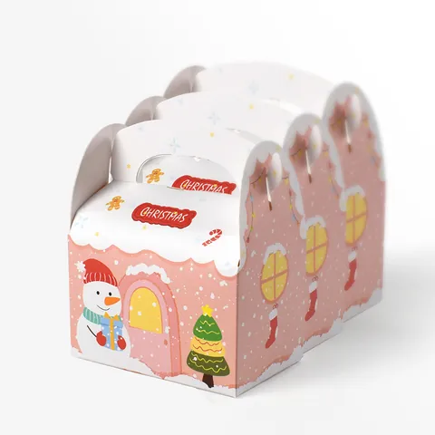 Weihnachten Lebkuchenhaus Geschenkbox Niedlicher Schneemann Rosa Faltbare Süßigkeitenbox Für Weihnachtsfeier Kekse Verpackung