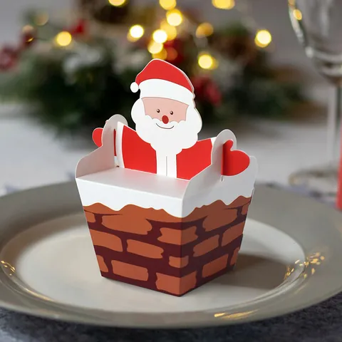 Cartoon Weihnachtsmann Klettert Schornstein Weihnachtsgeschenkbox Süße Weiße Pappkarton Süßigkeiten Verpackung Für Party