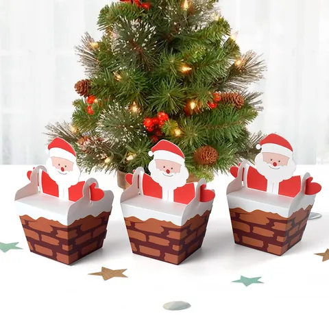 Cajas de Regalo de Navidad de Papá Noel de Dibujos Animados Subiendo la Chimenea Caja de Caramelos de Cartón para Fiesta