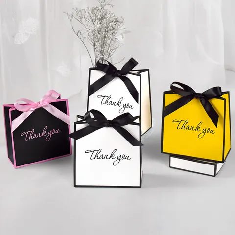 Minimalistische Geschenktüten Aus Papier Mit Satinband-Schleife Und Thank You Aufdruck Für Hochzeitsfeiern Und Geburtstage
