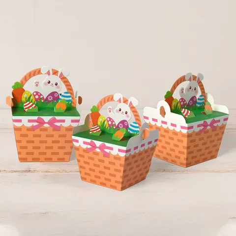 Weißer Karton Osterhasen Korb Papier Geschenkbox Cartoon Süßigkeiten Verpackungsbox Mit Griff Feiertag Party Deko