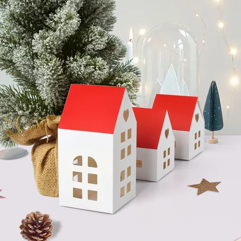 Mini House Shape Paper Gift Box Cardboard Candy Boxes With Heart Cutout Red White Packaging For Christmas Wedding New Year Party Decoration Treat Boxes