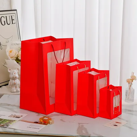 Borsa Regalo Minimalista In Cartoncino Con Finestra In PVC Trasparente E Manico In Corda Intrecciata Per San Valentino Festa Della Mamma Compleanno Matrimonio