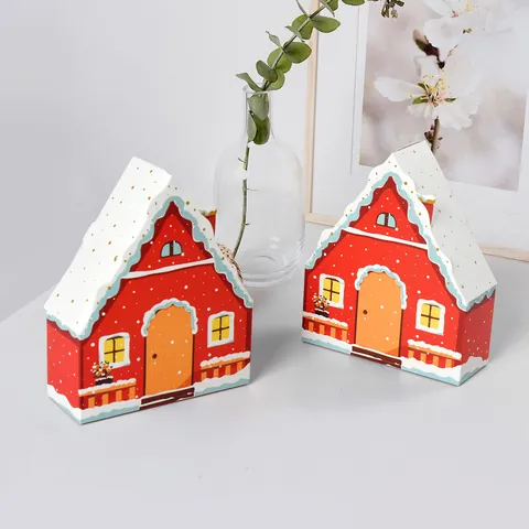 Cajas de Caramelos con Forma de Casa de Navidad Rojas Copo de Nieve Cajas de Regalo de Papel para Galletas Fiesta Boda