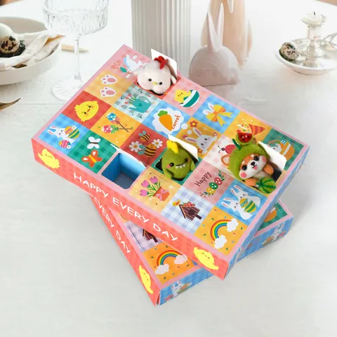 DIY Easter Advent Calendar Gift Box 24 Grids Cartoon Rabbit Chick Carrot Pattern Cardboard Surprise Blind Box Party Supplies