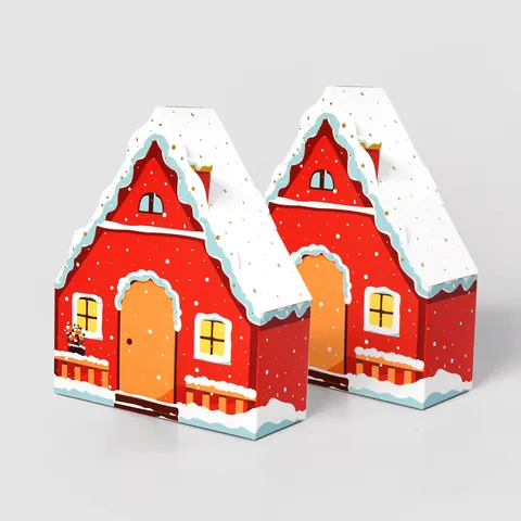 Cajas de Caramelos con Forma de Casa de Navidad Rojas Copo de Nieve Cajas de Regalo de Papel para Galletas Fiesta Boda