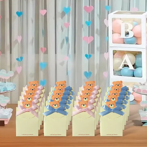 Cartoon Bär Schokolade Verpackung Box Mit Schleife Herz Punktmuster Papier Falten Geschenkbox Für Valentinstag Party