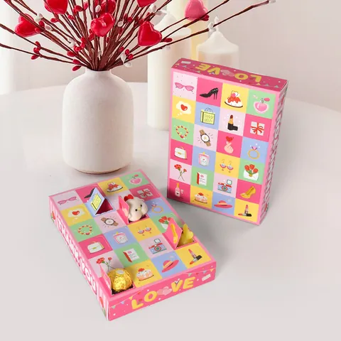 Boîte Cadeau Calendrier De l'Avent 24 Grilles Boîte Aveugle Surprise Vide Emballage En Carton Fête Des Mères Imprimé Love Thank You Rose