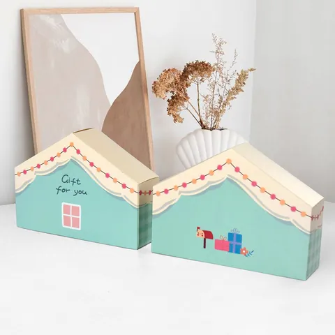 Haus Form Geschenkbox Minzgrün Karo Pappe Süßigkeiten Keks Verpackung Für Hochzeit Geburtstag Party Feier Geschenkbox
