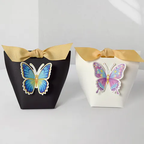 3D Butterfly Gift Box With Ribbon Bowknot Embossed Cardstock Candy Box For Wedding Birthday Party Favors Small Gift Bag