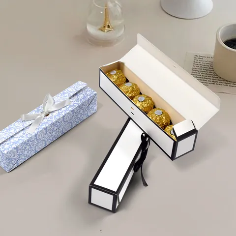 Rectangle Chocolate Gift Boxes With Bow Ribbon White Cardboard Folding Paper Box For Valentine's Day Wedding Party Candy Jewelry Packaging