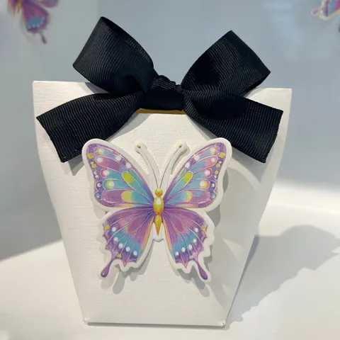 3D Vlinder Geschenkdoos Met Zwarte Grosgrain Lint Strik Reliëf Papier Bruiloft Snoep Sieraden Verpakkingsdoos Voor Feestjes