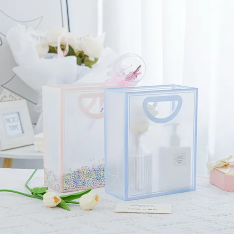 Sacchetto Regalo in Plastica PP Traslucido Smerigliato Con Manico Borse Impermeabili per Caramelle Cosmetici Festa Matrimonio