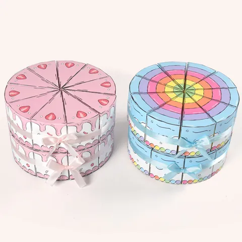 Creative Triangle Cake Shaped Gift Box Cartoon Pink Strawberry Blue Rainbow Party Favor Candy Packaging Box With Ribbon