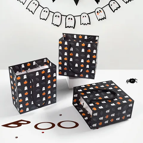Bolsa de Regalo de Papel con Patrón de Halloween Fantasma Calabaza Murciélago Para Dulces Pequeños Regalos Portátil