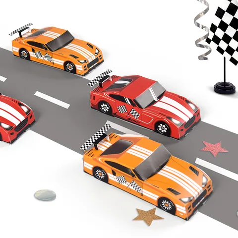 Cartoon Racing Car Party Favor Box For Kids Birthday Back To School Theme Gift Candy Packaging Box Cardboard Race Car Shape Treat Box