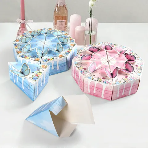 Butterfly Triangle Cake Shaped Candy Gift Box Floral Print Cardboard Treats Box For Wedding Birthday Party Favors Decor